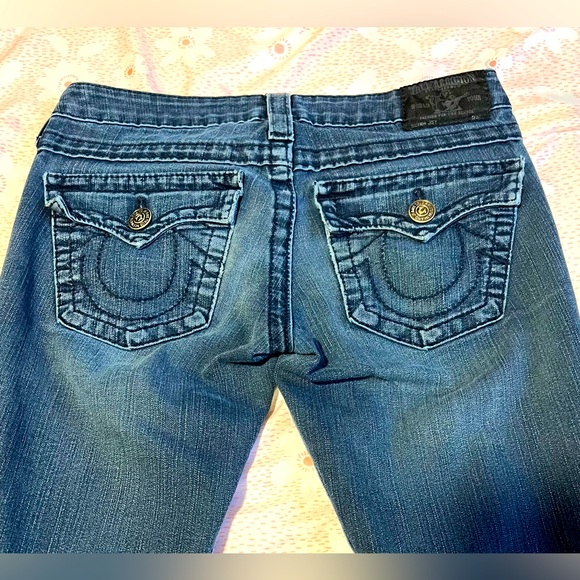 True Religion Joey Bootcut Denim Jeans Size 27 Flap Pockets Low Rise Flare - Picture 1 of 14